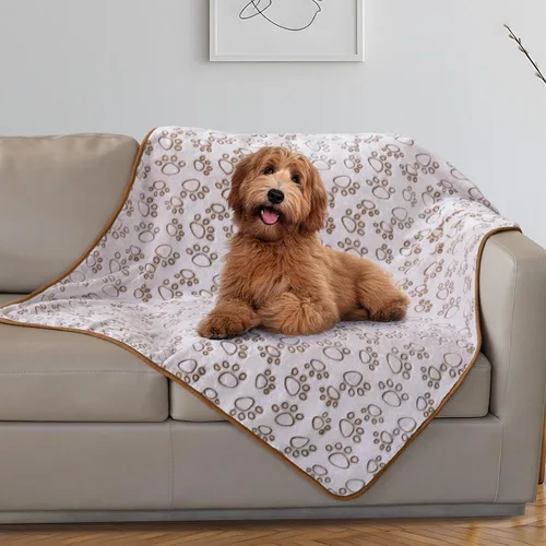 Vista 23 de Stuffed Manta Premium Suave para Perro Pequeña Beige, con Franela Beige Lindo Estampado de Huellas, 24 x 32 pulgadas, Manta para Gatos Suministros