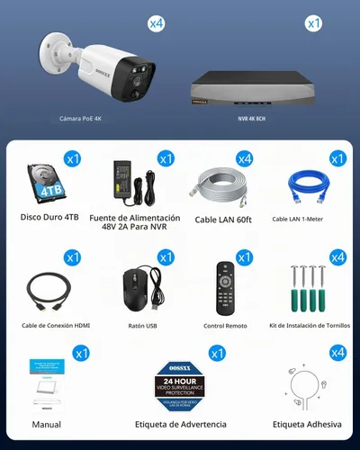 Vista 9 de OOSSXX (Actualización 2026) Sistema de cámara de seguridad para el hogar con cable 4K POE, gran angular de 130°, detección humana AI, sensor PIR
