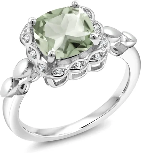 Vista 40 de Gem Stone King Anillo de compromiso de plata de ley 925 de 0.315 in con piedra natal y zafiro blanco creado Anillo de compromiso de boda