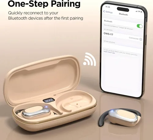 Vista 5 de Auriculares inalámbricos de oreja abierta, auriculares de conducción de aire con micrófono, tiempo de reproducción de 42 horas, llamadas claras