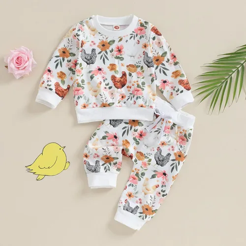 Vista 2 de Conjunto de sudadera para bebé niña con texto en inglés "Daddy Mama" de manga larga para otoño e invierno