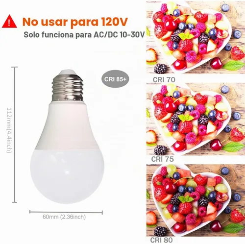 Vista 2 de Bombilla LED de 12 V, 7 W, 630 lúmenes, CA/CC, 10-30 voltios, base E26 de bajo voltaje (2700 K blanco cálido) equivalente a bombillas A19 de 40-60
