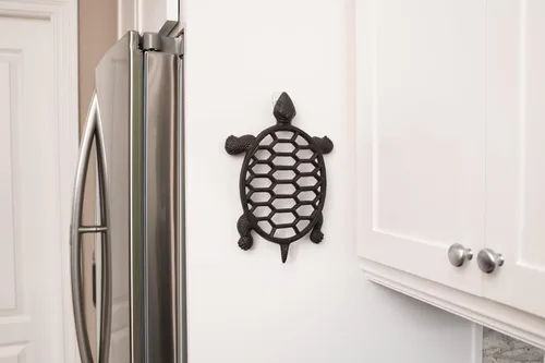 Vista 6 de GASARÉ, Salvamanteles de hierro fundido para platos calientes, ollas y sartenes, salvamanteles de metal, diseño de tortuga marina, tapas de patas