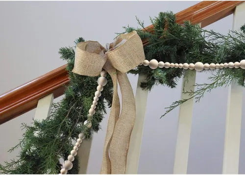 Vista 4 de 2 piezas de guirnalda de cuentas de madera navideña de 86 pulgadas, guirnalda de madera creativa para decoración del día de San Valentín, decoración