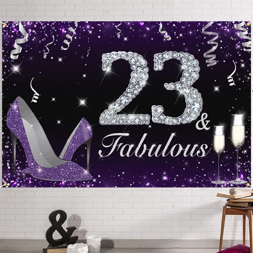 Vista 9 de HAMIGAR Fabuloso telón de fondo de cumpleaños tacones altos morados