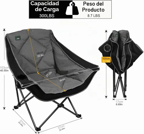 Vista 3 de Northroad Silla de campamento plegable, silla de campamento portátil de gran tamaño con soporte para tazas, silla de césped acolchada resistente