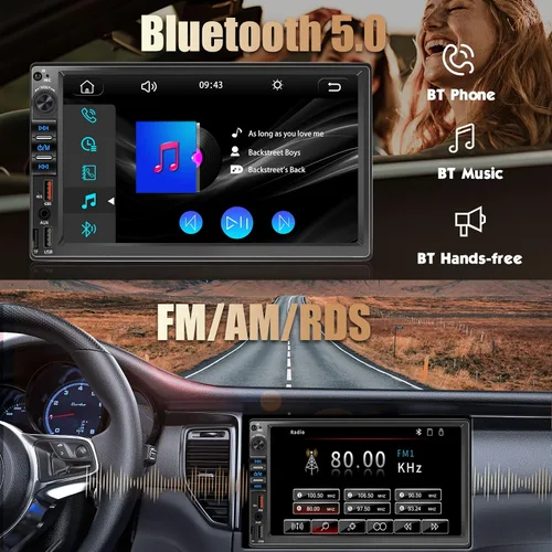 Vista 6 de Estéreo de auto doble DIN de 7 pulgadas en tablero con CarPlay con cable y Android Auto, reproductor multimedia para automóvil con súper carga, 2