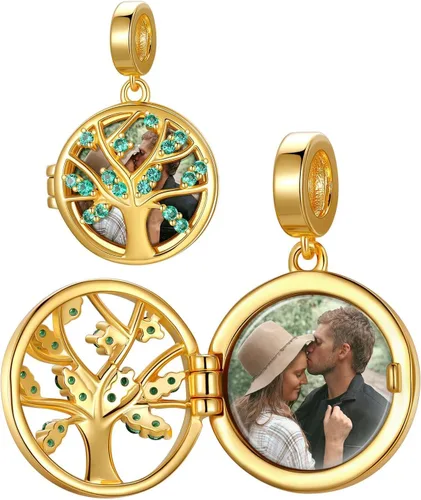 Vista 23 de Custom4U Photo Charms for Bracelets 925 Sterling Silver/Gold Plated Heart/Tree of Life/Round Charm Bead Personalized with Picture Custom