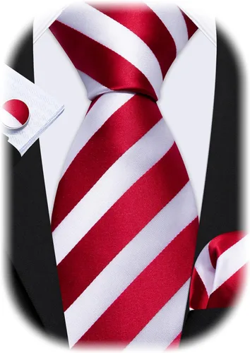 Vista 7 de Barry.Wang Juego de corbatas para hombre, corbata de seda a rayas, tejido a cuadros, gemelos formales, negocios, boda