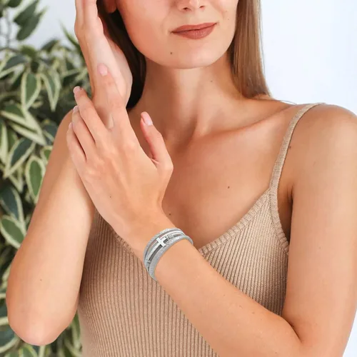 Vista 3 de Long tiantian Pulseras de cuero para mujer, pulseras de moda para mujer, pulsera apilable de cruz para mujer, pulseras de múltiples capas