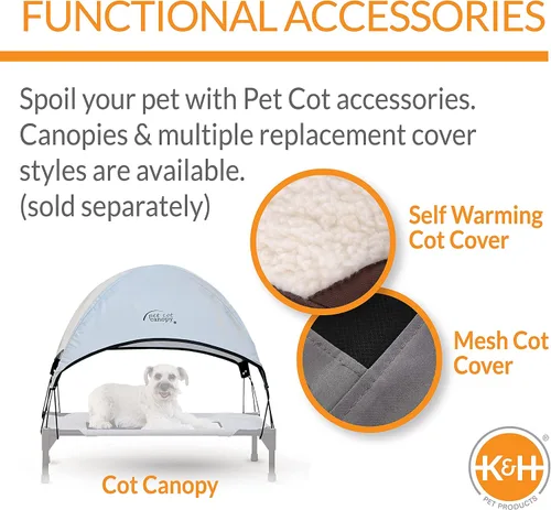 Vista 10 de K&H PET PRODUCTS - Cuna elevada para mascotas con centro de malla, varios tamaños Malla gris/negra