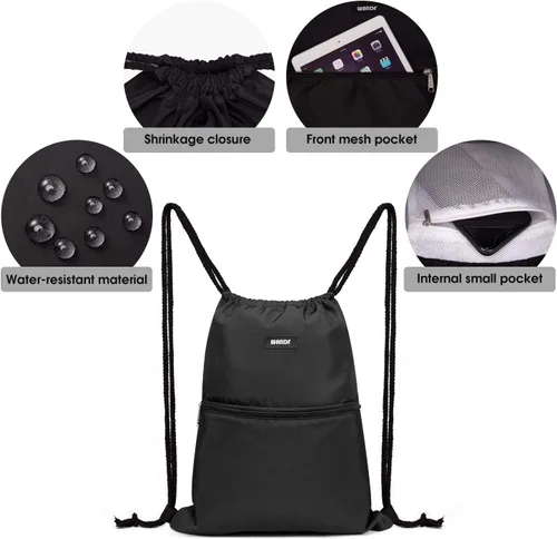 Vista 2 de WANDF - Mochila de nailon con cordón, resistente al agua, para gimnasio, compras, deporte, yoga