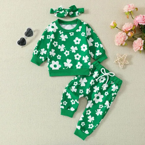 Vista 5 de Conjunto de sudadera con cuatro tréboles para bebés, niños y niñas, ropa de primavera