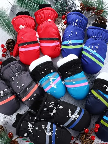 Vista 7 de SATINIOR 6 pares de guantes de nieve de invierno para niños, impermeables, cálidos, guantes de esquí unisex para clima frío