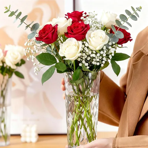 Vista 3 de 2 floreros de plástico transparente, 10.2 pulgadas de acrílico para ramo de rosas para decoración del hogar, centros de mesa, boda, cumpleaños