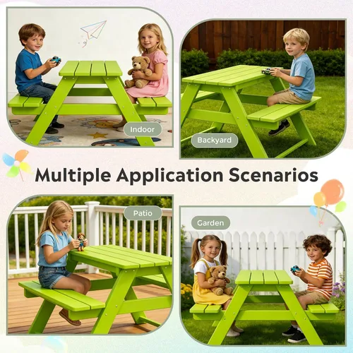 Vista 7 de WestinTrends Malibu Outdoor Patio HDPE Mesa de picnic para niños, color Lima