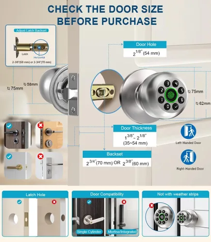 Vista 6 de KLLOQUE Fingerprint Door Lock, Smart Fingerprint Door Knob with Keypad, Biometric Door Lock with App Control, Auto Lock Door Lock with Code, Keyless