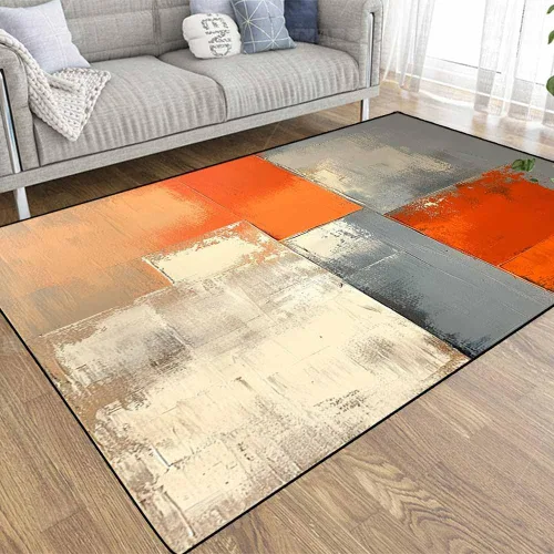 Vista 59 de TOMWISH - Alfombra abstracta pintada a mano en blanco y negro con pintura dorada, sala de estar, dormitorio, decoración de suelo, alfombra