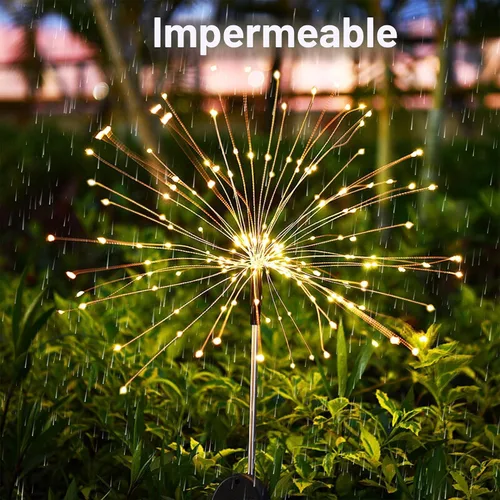 Vista 3 de JJGoo Luces solares para exteriores, fuegos artificiales, paquete de 2, 120 luces LED solares impermeables para exteriores, jardín, patio, valla