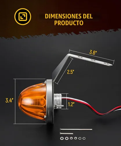 Vista 6 de Partsam 2 piezas de luces de sandía con lente de vidrio ámbar y soporte de acero inoxidable, [Patentado] luces intermitentes LED ámbar para espejo