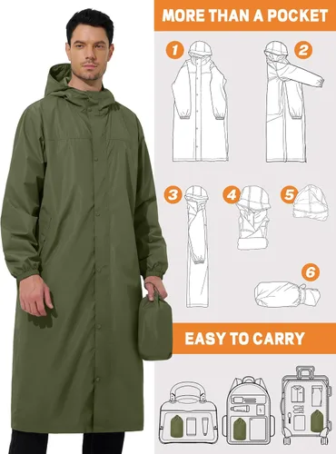 Vista 4 de UIQUR Chaqueta impermeable para hombre, ligera, larga, impermeable, rompevientos, ciclismo, correr, senderismo, plegable