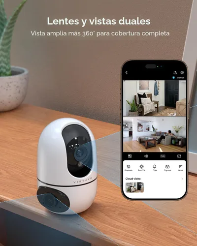 Vista 2 de virtavo Cámara WiFi de Seguridad XD1 para Interiores, No Requiere Suscripción, Monitor de Bebé y Cámara para Mascotas PTZ de Lente Dual 360°