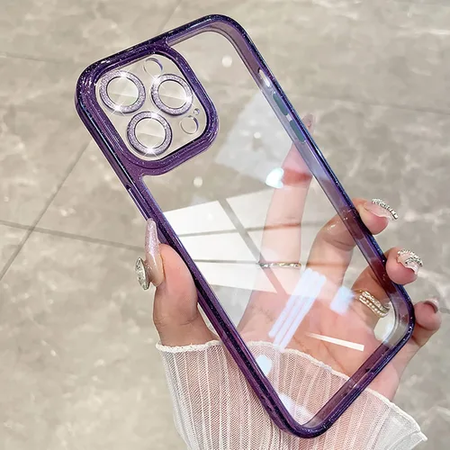 Vista 3 de Funda para iPhone 12 Pro Max con protector de lente de cámara brillante, lindo diamante brillante, parte trasera delgada y purpurina parachoques