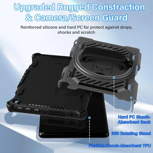 Vista 6 de ROISKIN Funda para Tablet Fire HD 10 de 2023 con soporte de patada de 360 y correa de mano