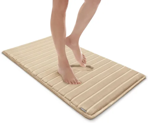 Vista 12 de MICRODRY Tapete de baño de espuma viscoelástica extra grueso, moderno, con infusión de carbón y base antideslizante GripTex, absorbente, de fácil