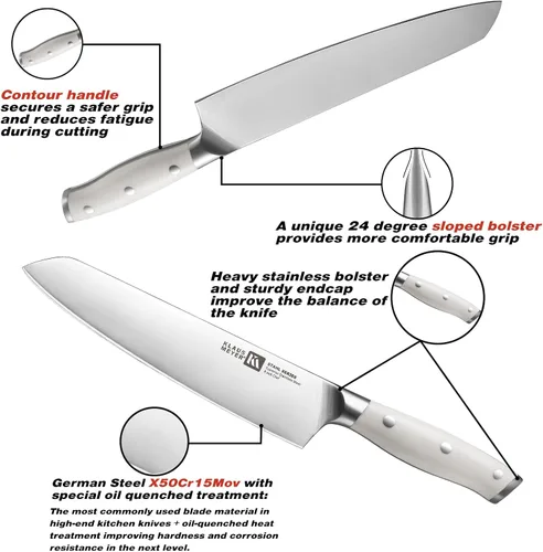 Vista 2 de Klaus Meyer Stahl - Cuchillo de chef de acero alemán exclusivo de alto carbono, 8 pulgadas (blanco)