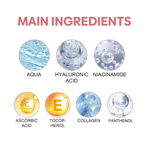 Vista 4 de Suero facial 5 en 1 con ácido hialurónico, niacinamida y vitamina C, suero antienvejecimiento para manchas oscuras, arrugas y acné, esencia de piel
