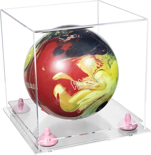Vista 28 de Better Display Cases Acrylic Bowling Ball Display Case with Mirror Case, Yellow Risers and Clear Base (B33/A028)