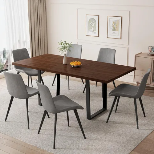 Vista 10 de ZckyCine Conjunto moderno de mesa de comedor de 5 piezas con mesa rectangular de madera y 4 sillas tapizadas en cuero, capacidad para 4 personas