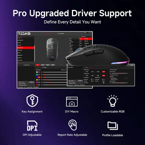 Vista 7 de DIERYA M1 - Mouse inalámbrico para juegos, 24000 DPI, batería de 180 horas, 16.8 M RGB, 6 botones programables, ligero, trimodo (2.4GBT5.2USB-C)