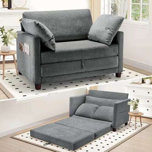 Vista 13 de Myroyalsit - Sofá cama convertible de 51 pulgadas, sofá cama plegable 2 en 1, sofá biplaza para espacios pequeños, con 2 cojines, para apartamento