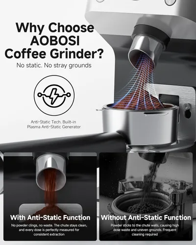 Vista 4 de AAOBOSI Espresso Coffee Grinder, Anti-Static, 45 Grind Settings,40s Timer
