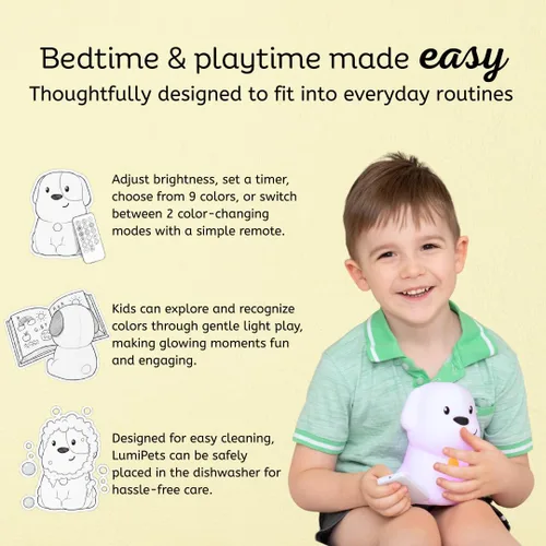 Vista 4 de Lumipets Pepper The Puppy Dog - Luz nocturna de silicona blanda para niños Bonita luz nocturna con control remoto y control táctil
