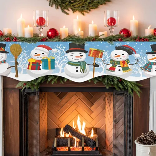 Vista 7 de Funda para bufanda de chimenea con diseño de muñeco de nieve azul para Navidad, Halloween, Acción de Gracias, otoño, decoración de interiores