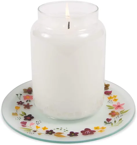 Vista 6 de Pavilion - Bandeja para velas de vidrio esmerilado floral pintada a mano, 7.25 pulgadas