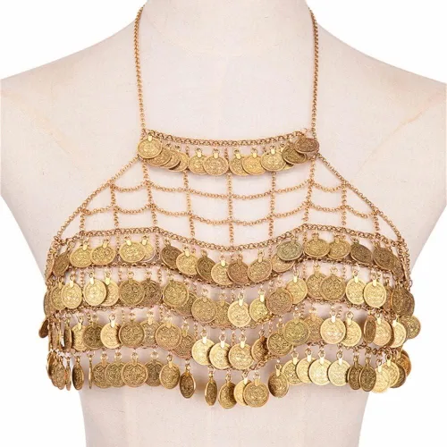 Vista 4 de Cadenas de cuerpo de moda bohemia, cadenas de vientre, monedas, borla sexy, bikini de playa, arnés de ropa interior, collar de joyería corporal