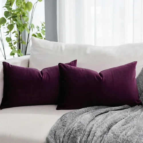 Vista 25 de Juego de 2 fundas de almohada decorativas de terciopelo de 14 x 14 pulgadas con cremallera, fundas de cojín cuadradas suaves y lisas de lujo