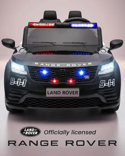 Vista 2 de Vehículo de policía con licencia Land Rover de 2 plazas, juguete de paseo de 24 V para niños Negro