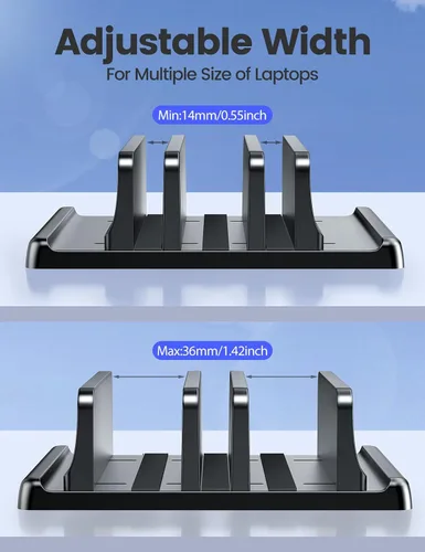 Vista 7 de Vaydeer Organizador vertical de 3 ranuras para laptop, soporte de almacenamiento para portátil hecho de plástico ABS de alta calidad, diseño 5 en 1