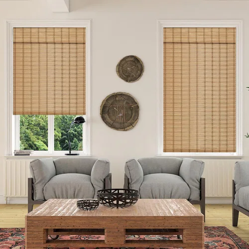Vista 7 de LUCKUP Persianas romanas de bambú sin cordones, persianas enrollables para ventanas de interior, filtro de luz, protección UV, persianas de bambú