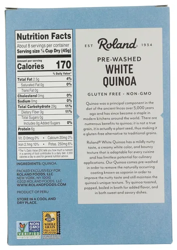 Vista 2 de Roland Foods Quinoa blanca, prelavada, comida importada especial, 12 onzas