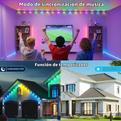 Vista 5 de XINKAITE Luces permanentes para exteriores de 50 pies con 25 LED, RGB+IC inteligentes con 16 millones de colores de bricolaje, IP67 impermeable