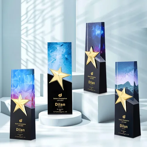 Vista 9 de Trofeos personalizados personalizados premio grabado Crystal Oscar Trofeo para empleados Estudiantes Empresa deportiva Reunión anual Alabanza Pastor