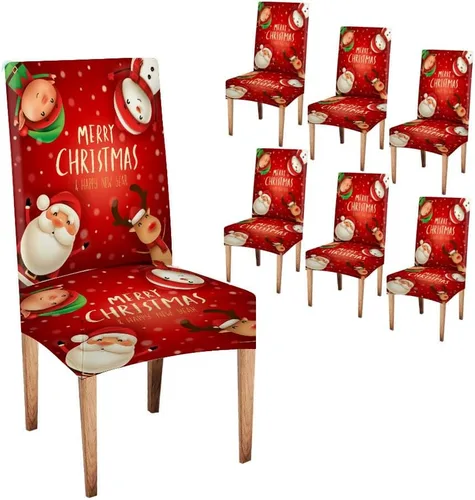 Vista 79 de CAPSCEOLL Christmas Dining Chair Covers,Snowflakes Festive Winter Pattern Stretch Chair Covers for Dining Room Set of 2 Washable Spandex Parson