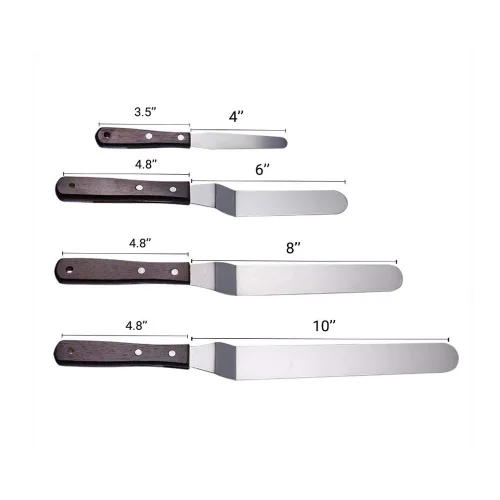 Vista 2 de Juego de 4 cuchillos de espátula de glaseado en ángulo para tartas, mango de madera y espátula de acero inoxidable para hornear, 4, 6, 8 y 10