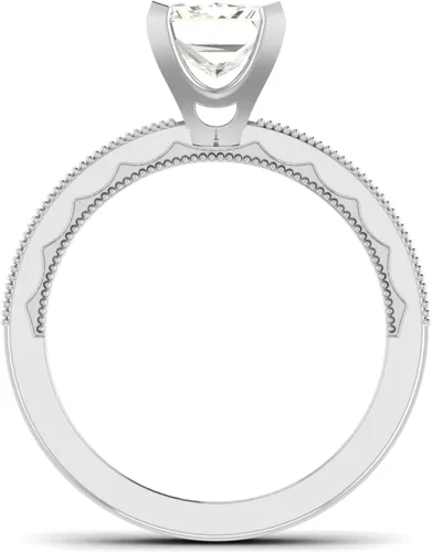 Vista 4 de Anillo de compromiso con halo de diamantes creados en laboratorio, con certificación IGI de 2.68 quilates, con milgrain en oro rosa amarillo blanco